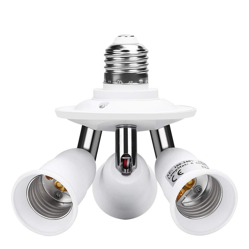 ELECTOP E26 E27 Adjustable Socket Splitter,3 in 1 Socket White Bulb Base Adapter Lamp Holder,360 Degree Rotating 180 Degree Bending - Image 1